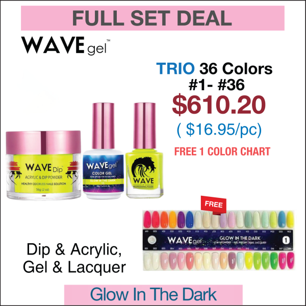 Wavegel Trio Matching Color - Full set Glow in The Dark 36 Colors #1-36 w  1 Color Chart Supply